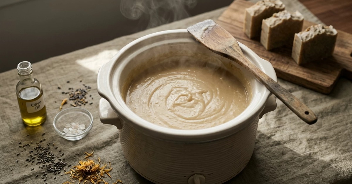 cooks the soap batter in a slow cooker